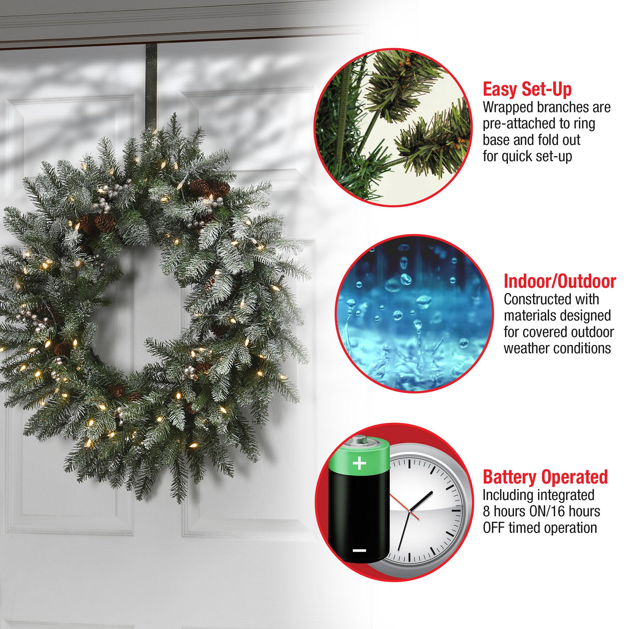 30" LED Snowy Morgan Spruce Wreath